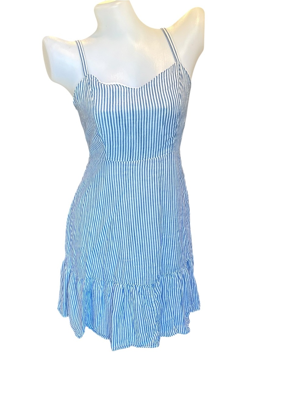 Old Navy Blue White Stripe Seersucker Sundress S Coastal Coquette Nautical Tier
